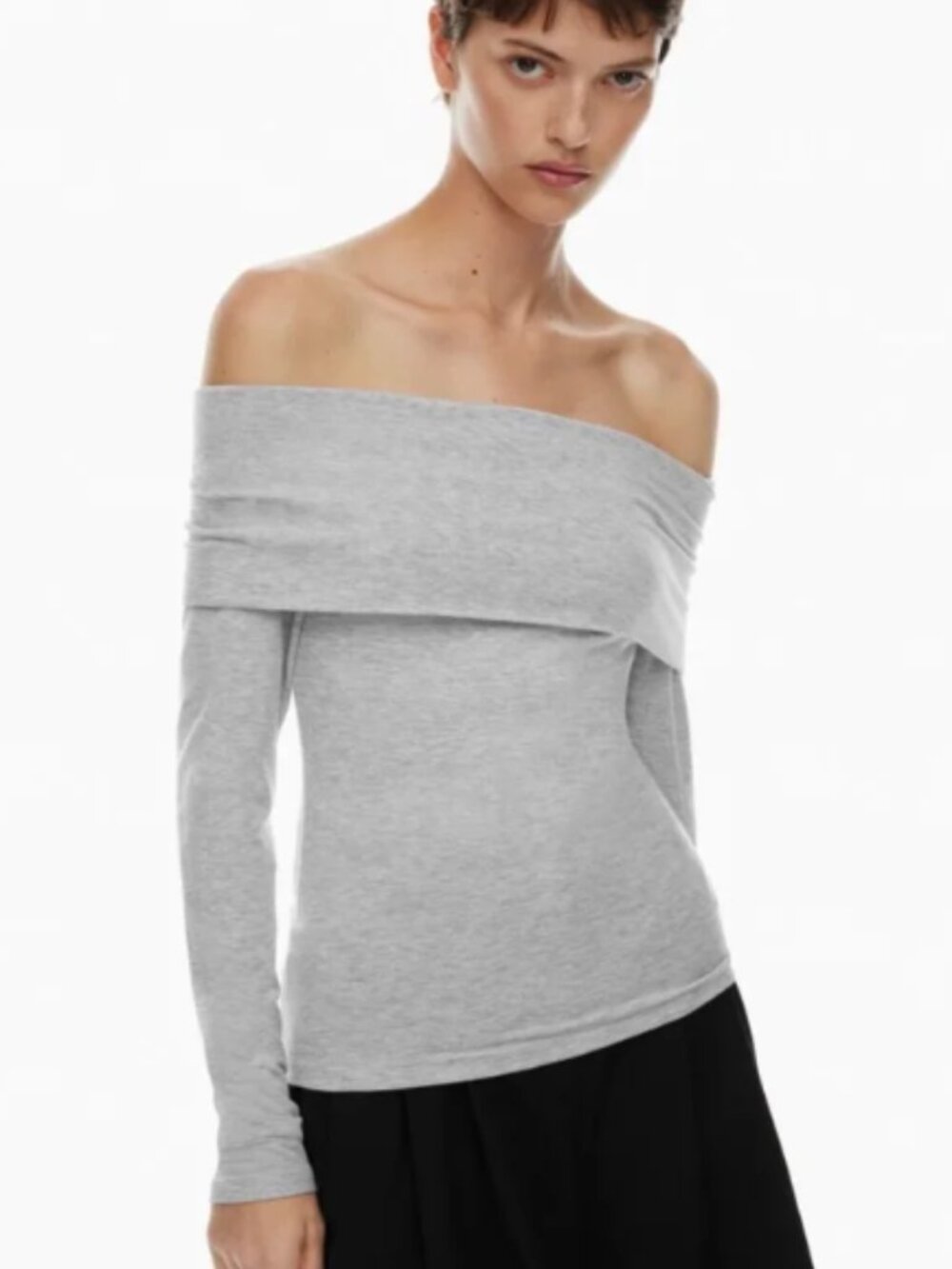 Aritzia Babaton Light Gray Off-Shoulder Streamline top